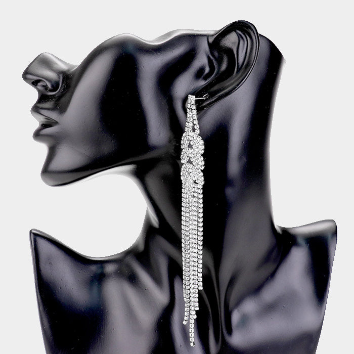 Long Crystal Rhinestone Fringe Earrings | 426187