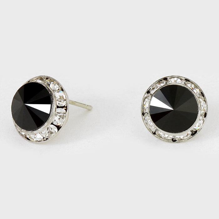 Black Austrian Crystal Round Stud Earrings | 7/8" | 122911