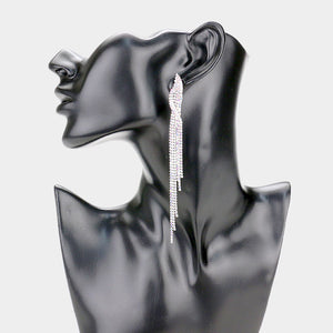 Long Drop Twisted AB Rhinestone Fringe Pageant Earrings | 405694