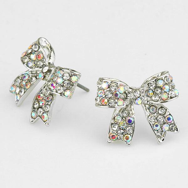 AB Crystal Rhinestone Bow Stud Earrings | 124736