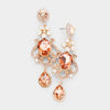 Floral Teardrop Peach Crystal Chandelier Pageant Prom Earrings | 410281