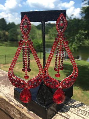 Red and Dark Red Crystal Pageant Earrings on Silver | "Miss America" | 439625