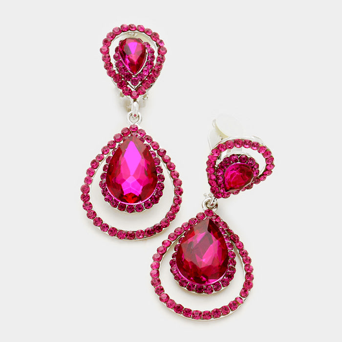 Fuchsia Crystal Surround Clip On Earrings | 341523