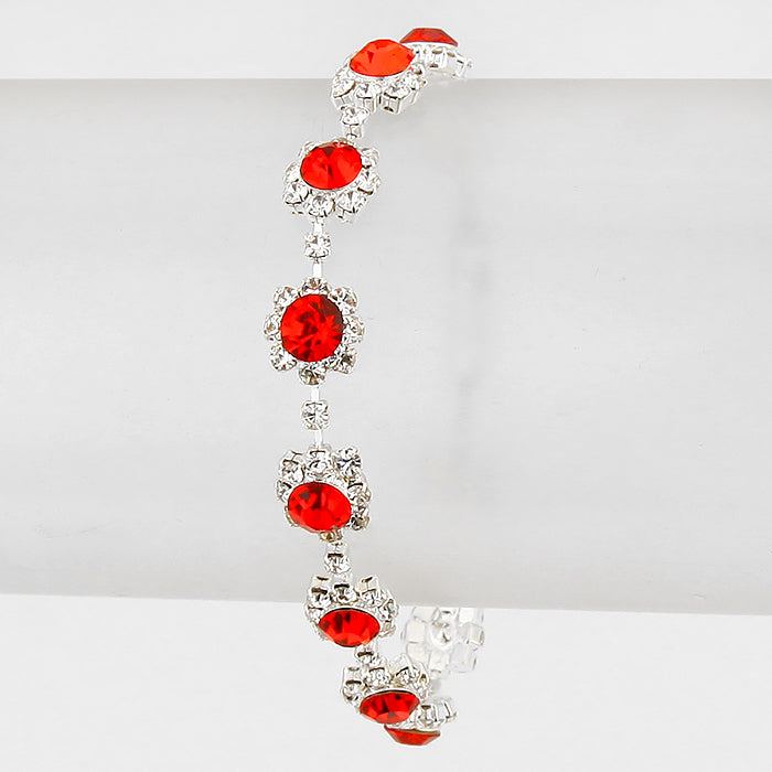 Red Round Crystal Rhinestone Rosette Evening Bracelet | 192336