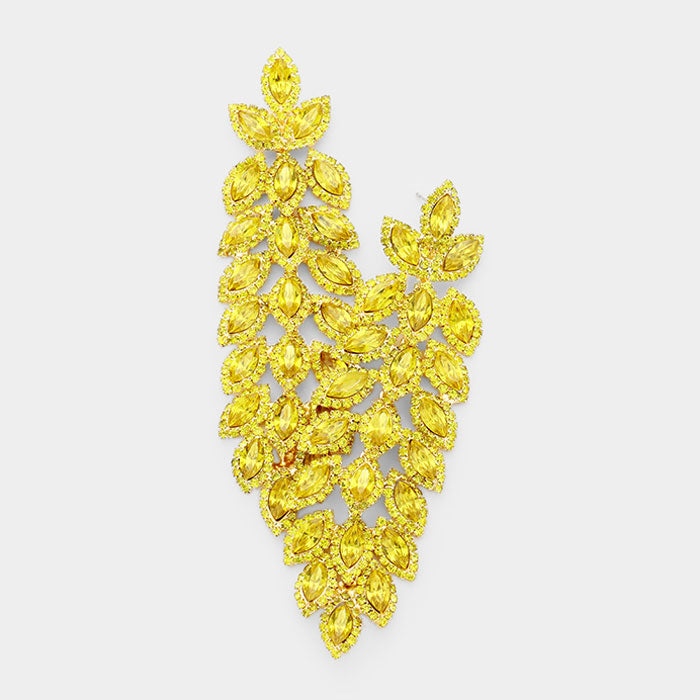 Long Yellow Crystal Rhinestone Pageant Earrings | 412839