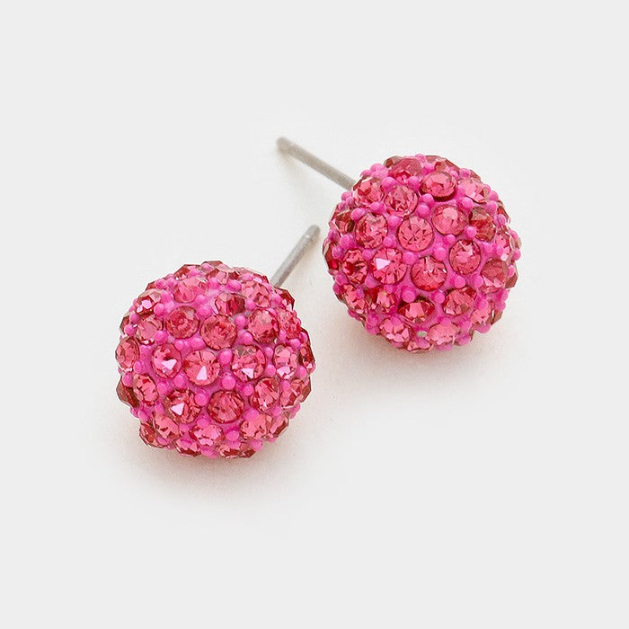 Little Girls Pink Crystal Disco Ball Stud Earrings | 91852