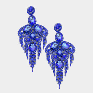 Long Sapphire Crystal and Rhinestone Statement Earrings | 364519
