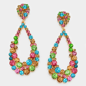 Big Multi Color Crystal Pageant Earrings | 3.75"  | 302239