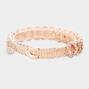 Rose Gold Crystal Heart Detailed Adjustable Bracelet | 414002
