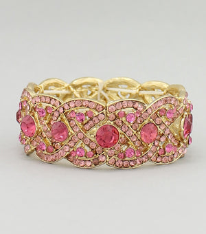 Pink Crystal Stretch Bracelet on Gold | JV1B00279PNKGD