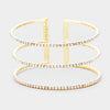 3 Row Split Layer Round AB Crystal Cuff Bracelet on Gold | 397424