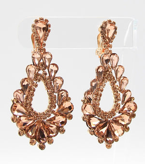 Cut Out Peach Crystal Clip On Teardrop Chandelier Earrings | JE5EESE2141PCHRG