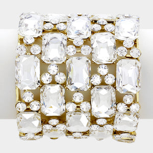 Emerald Cut Crystal Necklace Set on Gold | 323951