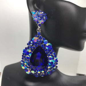 Sapphire Pageant Earrings with AB Stones | Royal Blue Chunky Pageant Earrings | H202-7