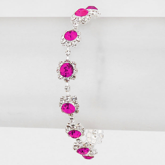 Fuchsia Round Crystal Rhinestone Rosette Evening Bracelet | 192333