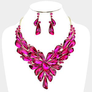 Geometric Fuchsia Crystal Cluster Pageant Necklace | 411582
