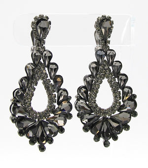 Cut Out Black Diamond Crystal Clip On Teardrop Chandelier Earrings | JE5EESE2141BKDHM