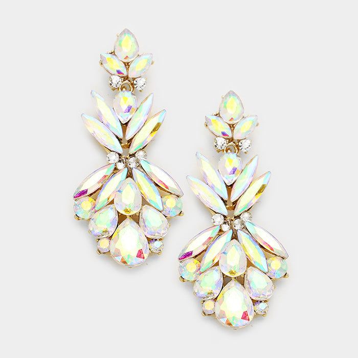AB Crystal Floral Dangle Earrings on Gold | 237575
