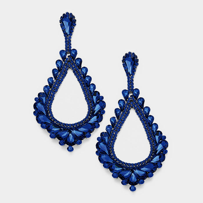 Oversized Cut Out Navy Crystal Teardrop Earrings | 395659