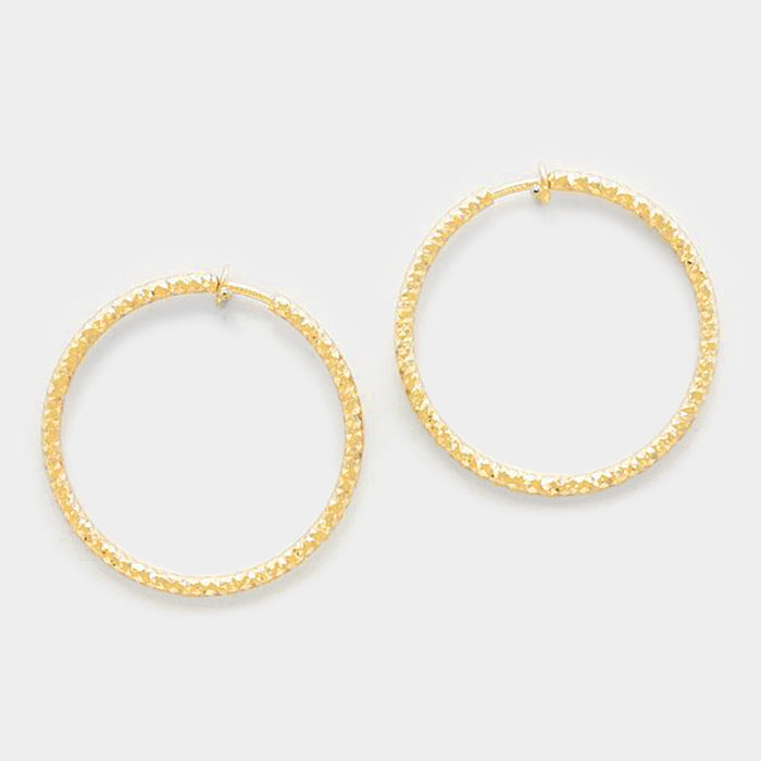 Gold Textured Clip On Hoop Earrings | 1.75" | 246121