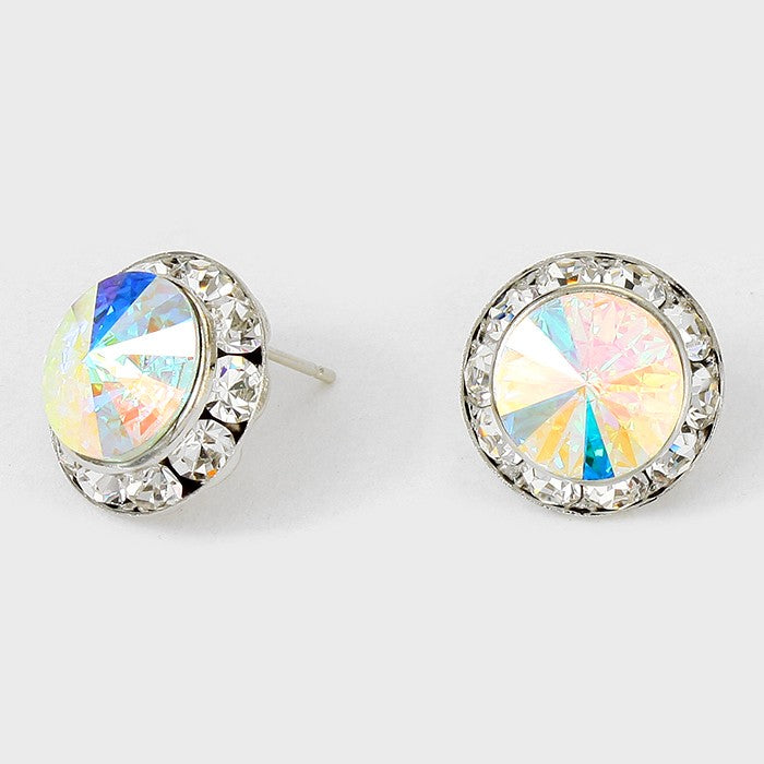 AB Austrian Crystal Round Stud Earrings | 5/8" | 114204