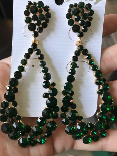 Big Emerald Crystal Pageant Hoop Earrings | 3.75" | 394971