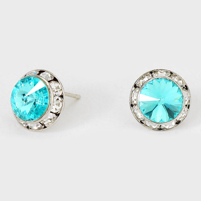 Teal Blue Stud Earrings 0.5" | 202669