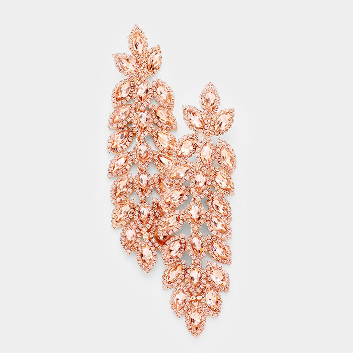 Long Peach Crystal Rhinestone Pageant Earrings | 412838