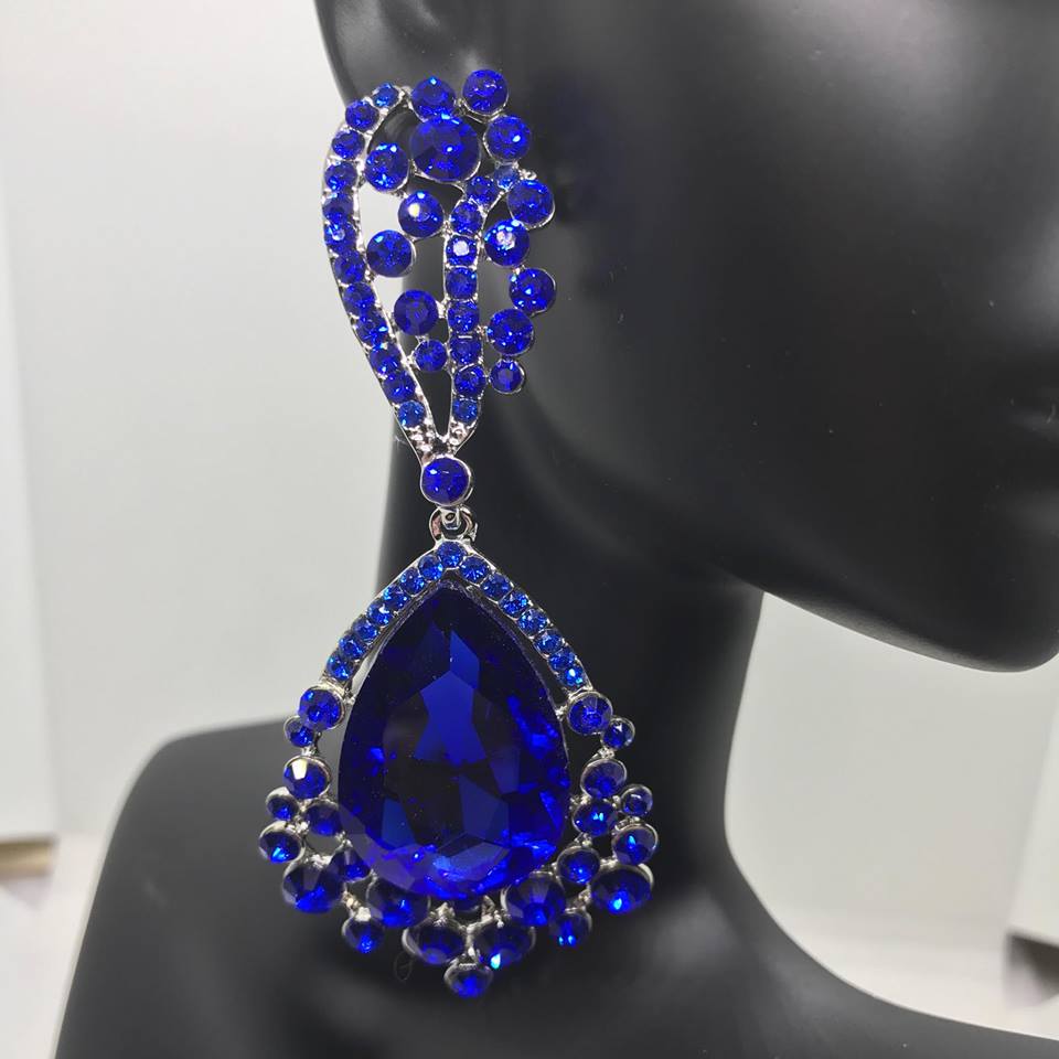 Large Blue Earrings Sapphire, Royal Blue & Navy Crystal Statement Styles for Prom & Pageant | L&M Bling - lmbling Large Blue Earrings Sapphire, Royal Blue & Navy Crystal Statement Styles for Prom & Pageant | L&M Bling - lmbling