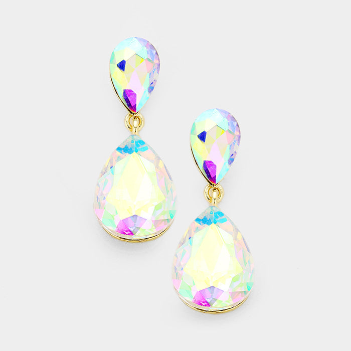 Little Girls Double AB Crystal Teardrop Evening Earrings on Gold | 387442