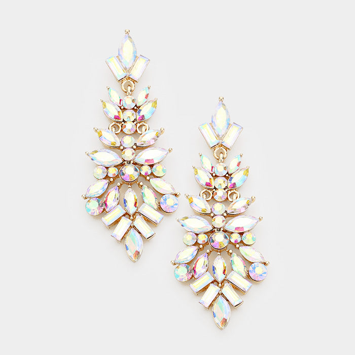 AB Crystal Pageant Drop Earrings on Gold | 237232