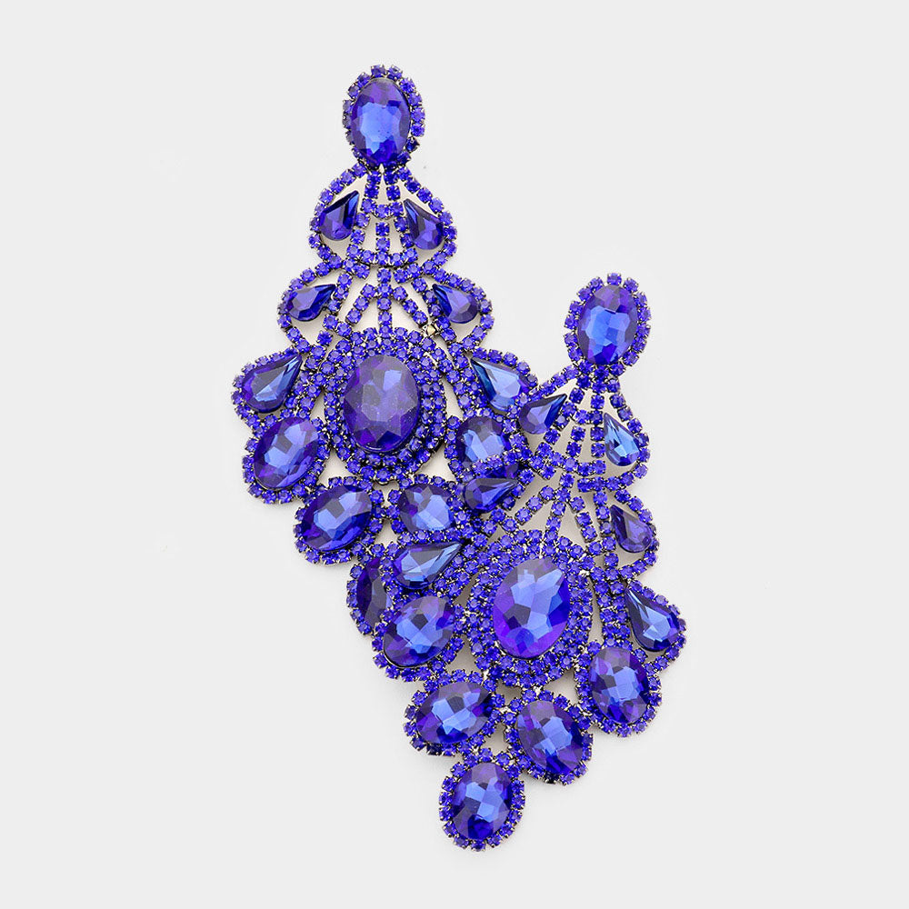 Oversized Sapphire Stone Crystal Statement Earrings | 428183