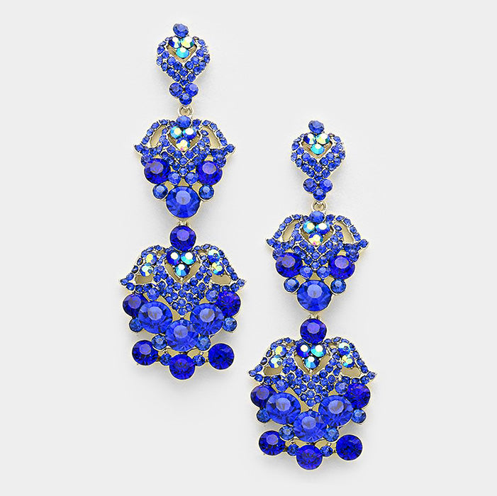 Sapphire Crystal Rhinestone Chandelier Pageant Prom Earrings | Lauren | 283472