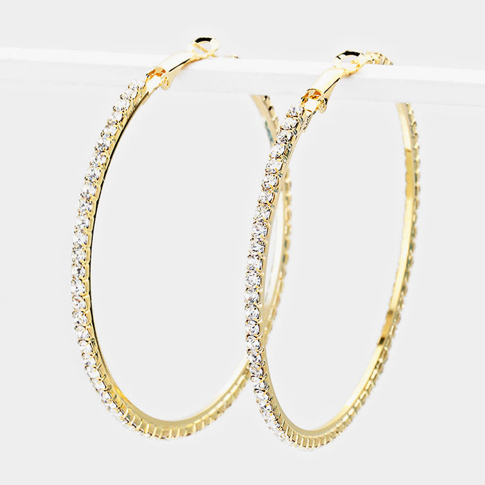 Rhinestone Crystal on Gold Hoops | 2.5" | 234445