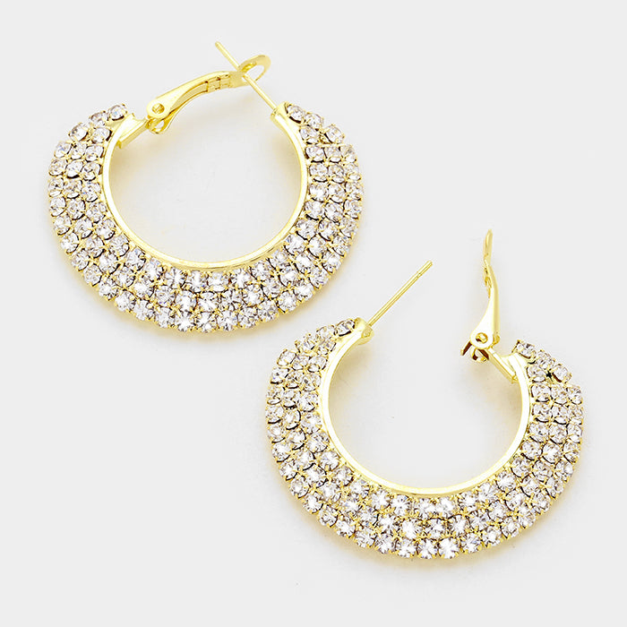 Small 3-Row Crystal Hoop Earrings on Gold | 1.5" | 159264