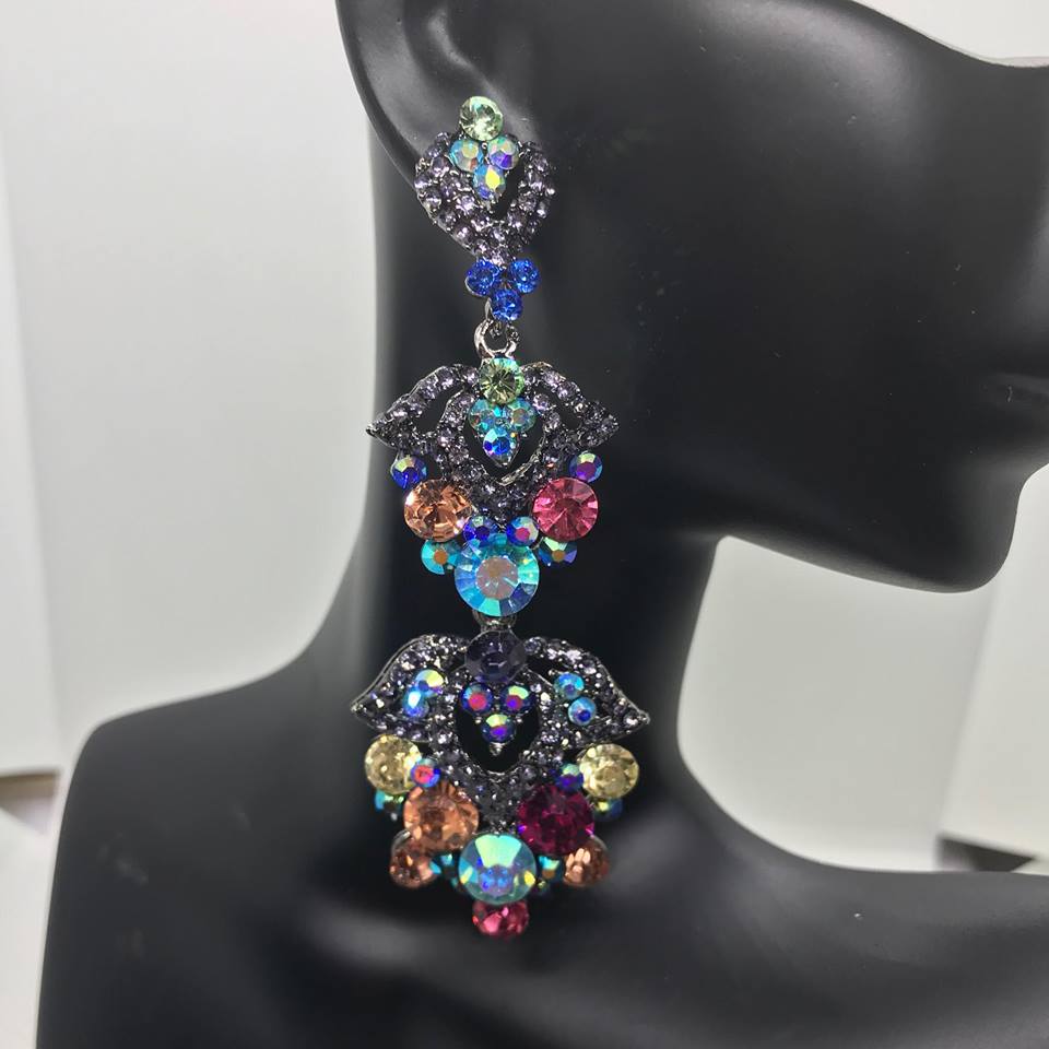 Multi Colored Crystal Dangle Earrings | Lauren | L&M Bling