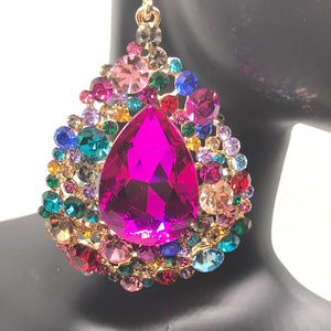 Multi Colored Large Earrings on Gold | Chunky Pageant Earrings | H2027-multi