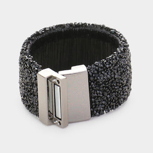 Wide Black Rhinestone Cluster Magnetic Bracelet | 422761