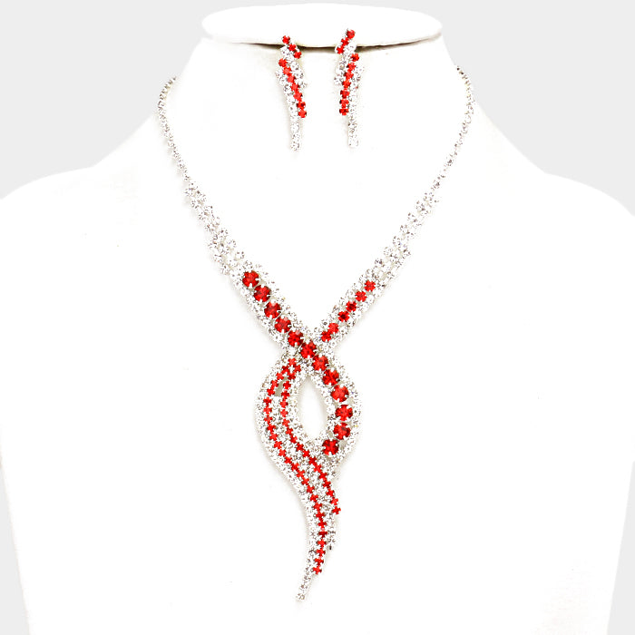 Red Swirl Rhinestone Jewelry Set