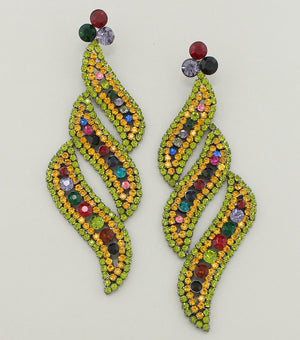 Long Green Multicolored Statement Earrings | JE3E0592MLTHM