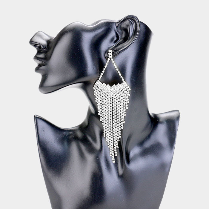 Large Rhinestone Statement Pageant Fringe Earrings | 407534
