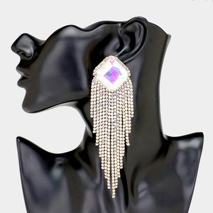 Long Crystal Square Rhinestone Clip On Earrings on Gold | 422700