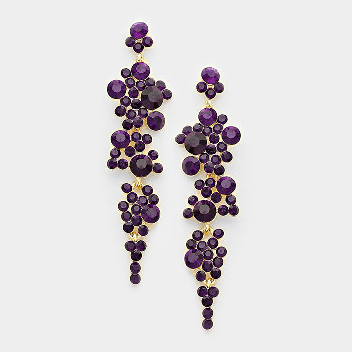 Purple Crystal Long Dangle Earrings on Gold | 294870