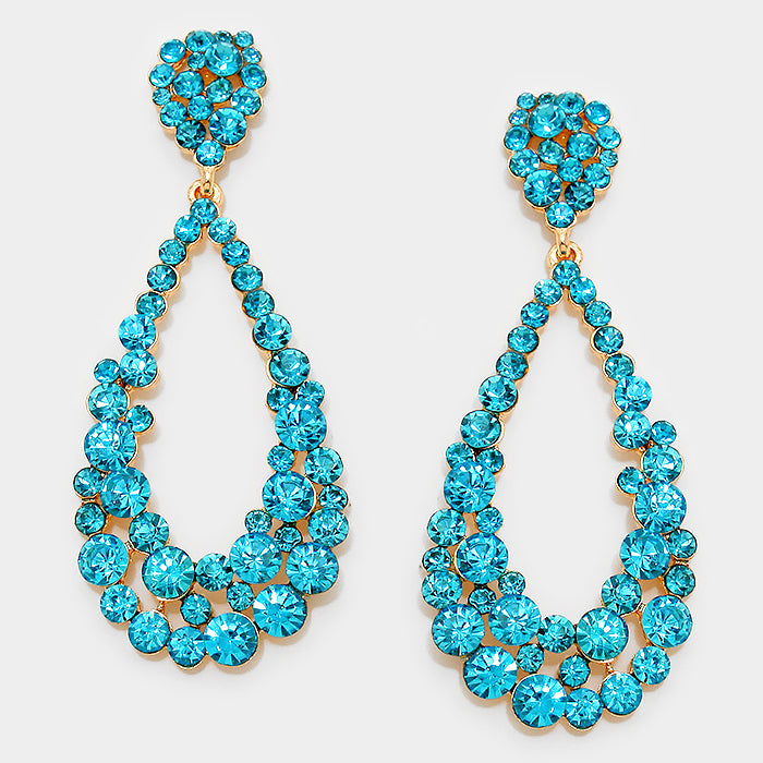 Big Aqua Crystal Pageant Hoop Earrings | 3.75" | Aqua Earrings | 302245