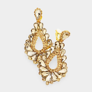 Cut Out Gold Crystal Clip On Teardrop Chandelier Earrings | 418314
