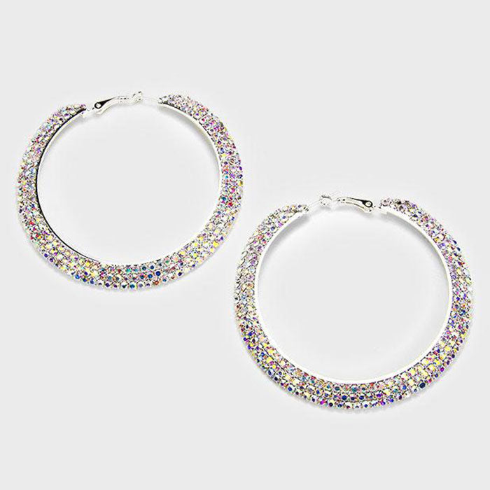 3 Row AB Hoop Earrings | 2.5" | 316874