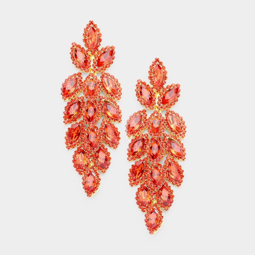 Long Orange Crystal Marquise Earrings on Gold