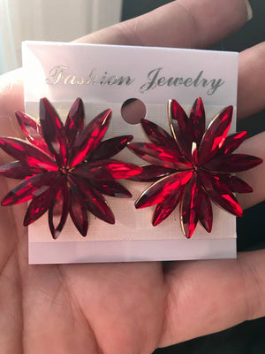 Red Crystal Flower Stud Earrings