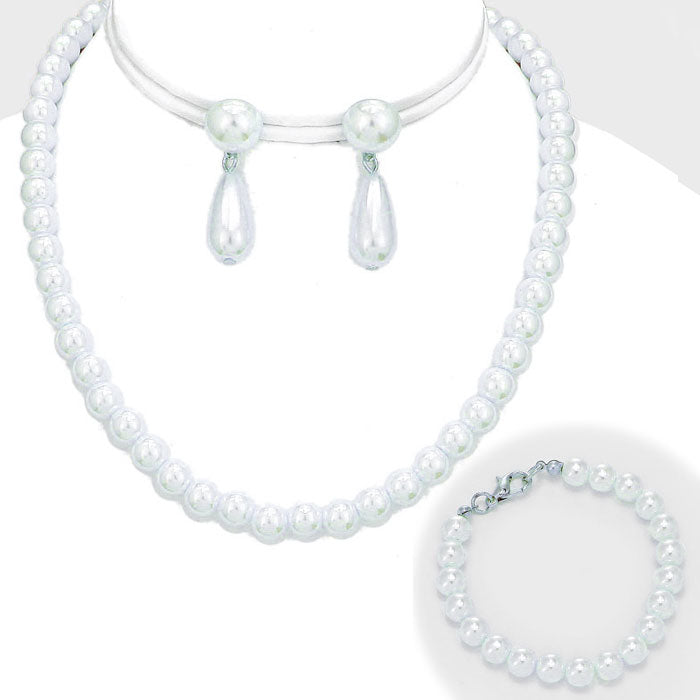 Wedding Jewelry | White Pearl Necklace Set | 203327