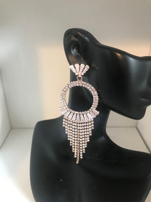 Crystal Rhinestone Open Circle Fringe Drop Pageant Earrings